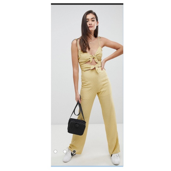 NWT Emory Park yellow jumpsuit with two tie front large medium - Picture 1 of 8